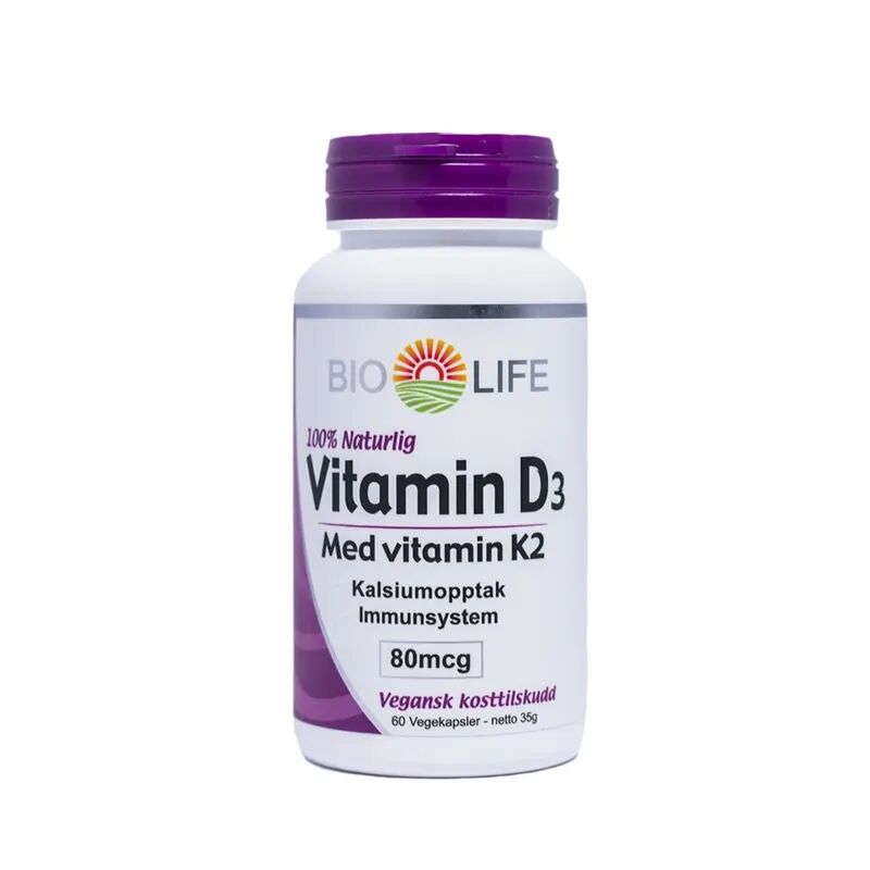 Vitamin D3 med vitamin K2 60 kapsler