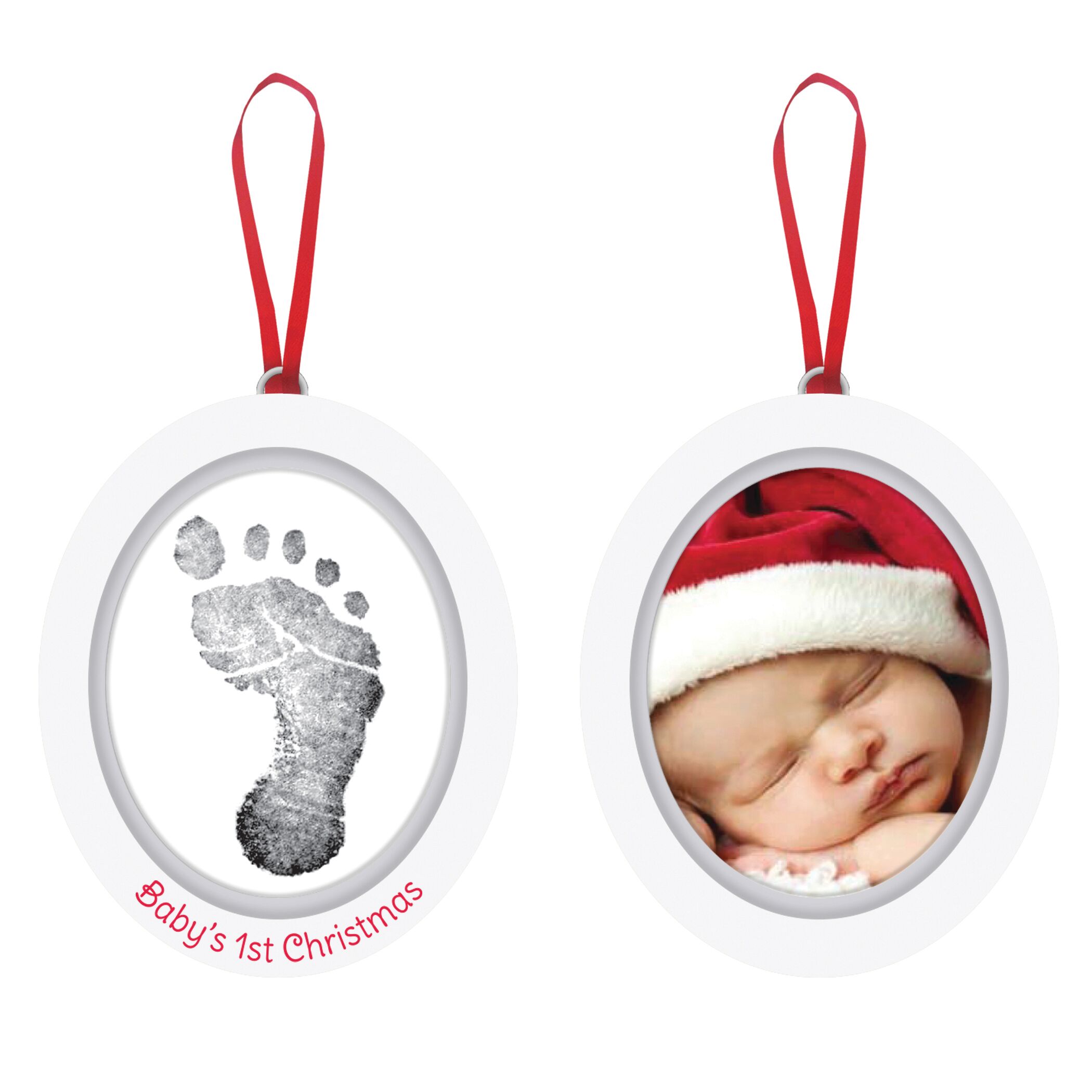 Babyprints Photo Ornament - Wooden Oval White