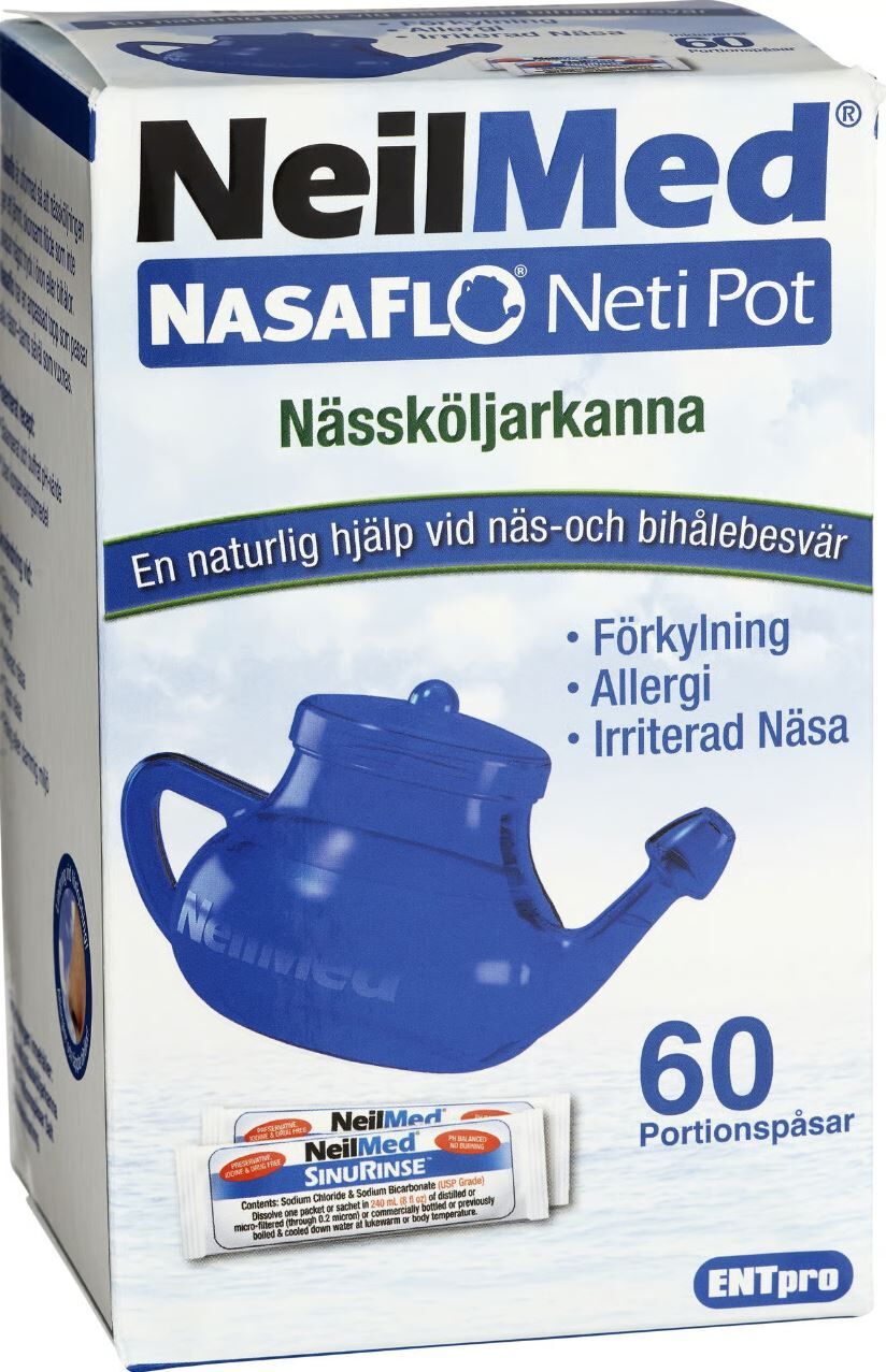 NasaFlo Nässköljarkanna Blå 1 st & Portionspåsar 60 st