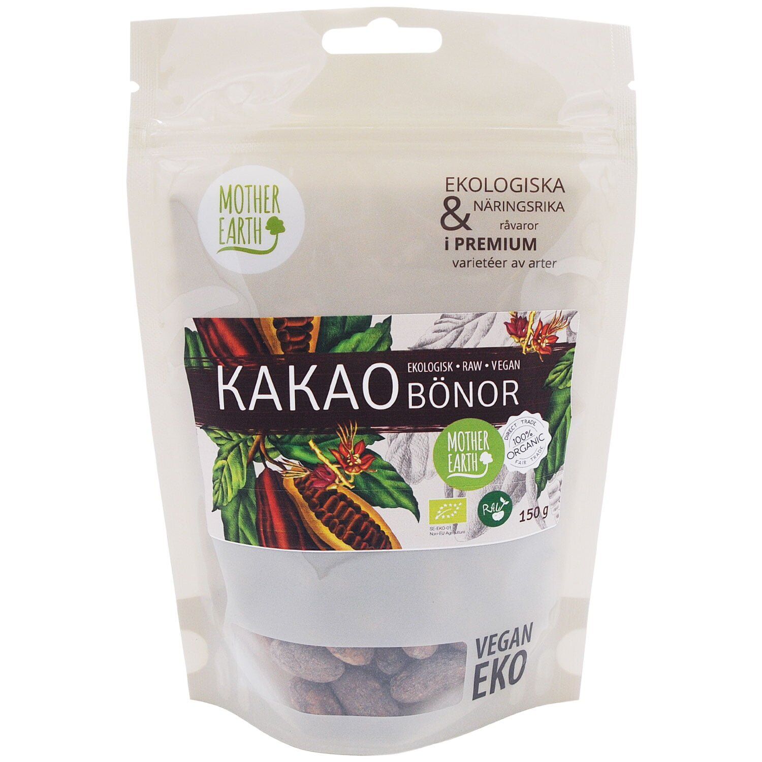 Premium Kakaobönor Pangoa RAW&EKO 150g