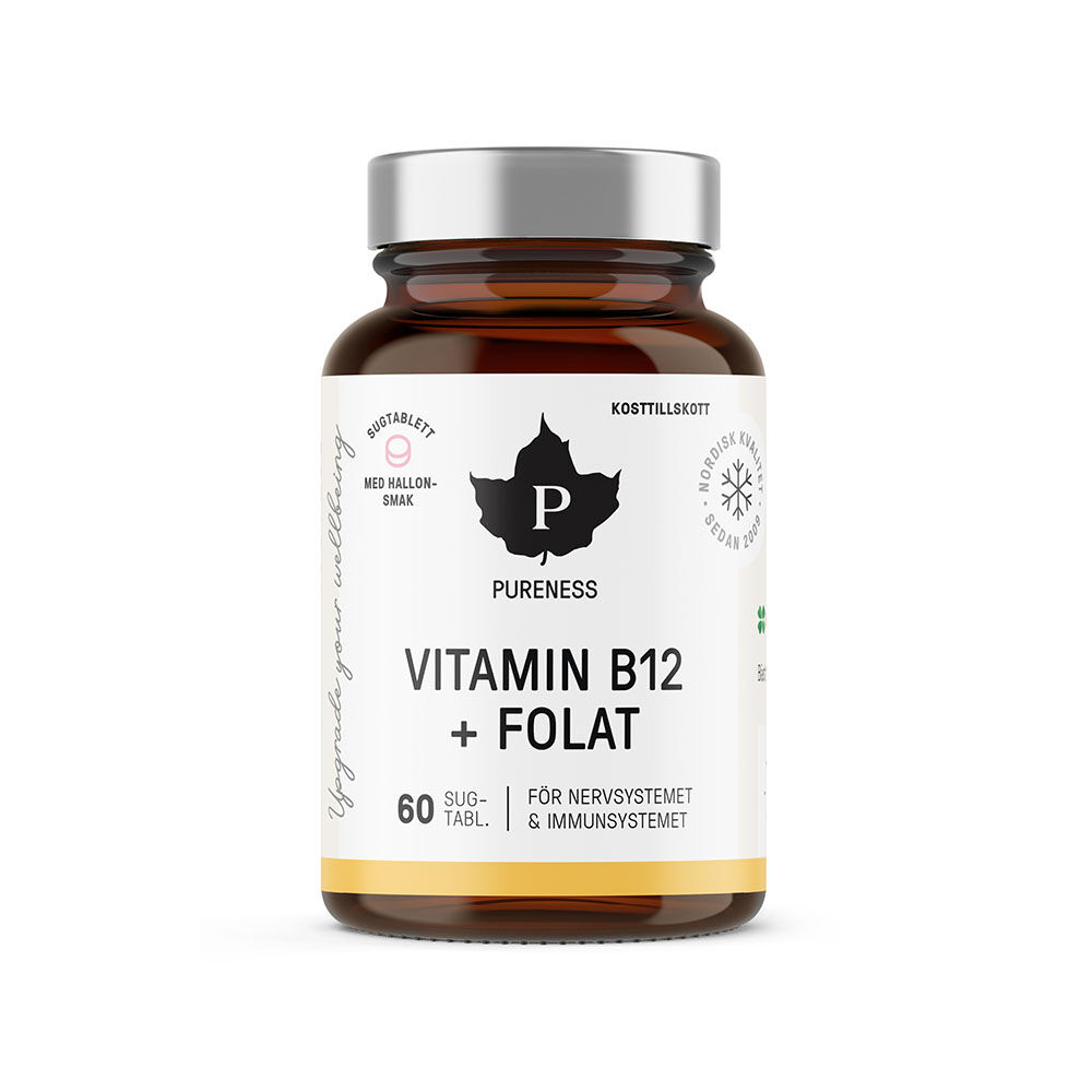 Vitamin B12 + Folat Hallon 60 kapslar