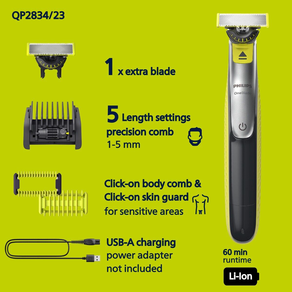 OneBlade 360 ​​ansikts- och kroppstrimmer QP2834/23