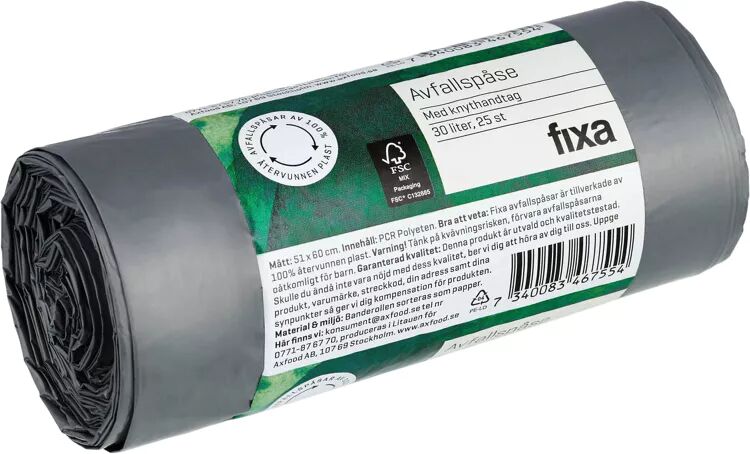 Avfallspåsar Knythandtag 30 Liter 25 st - Återvunnen plast