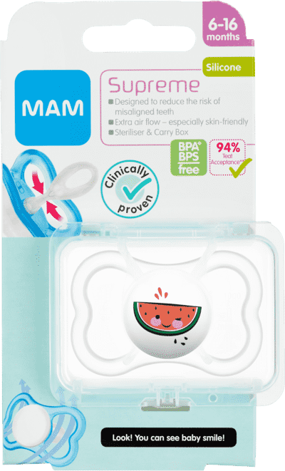 MAM Supreme 6-16m Silikon Vit (Vattenmelon)